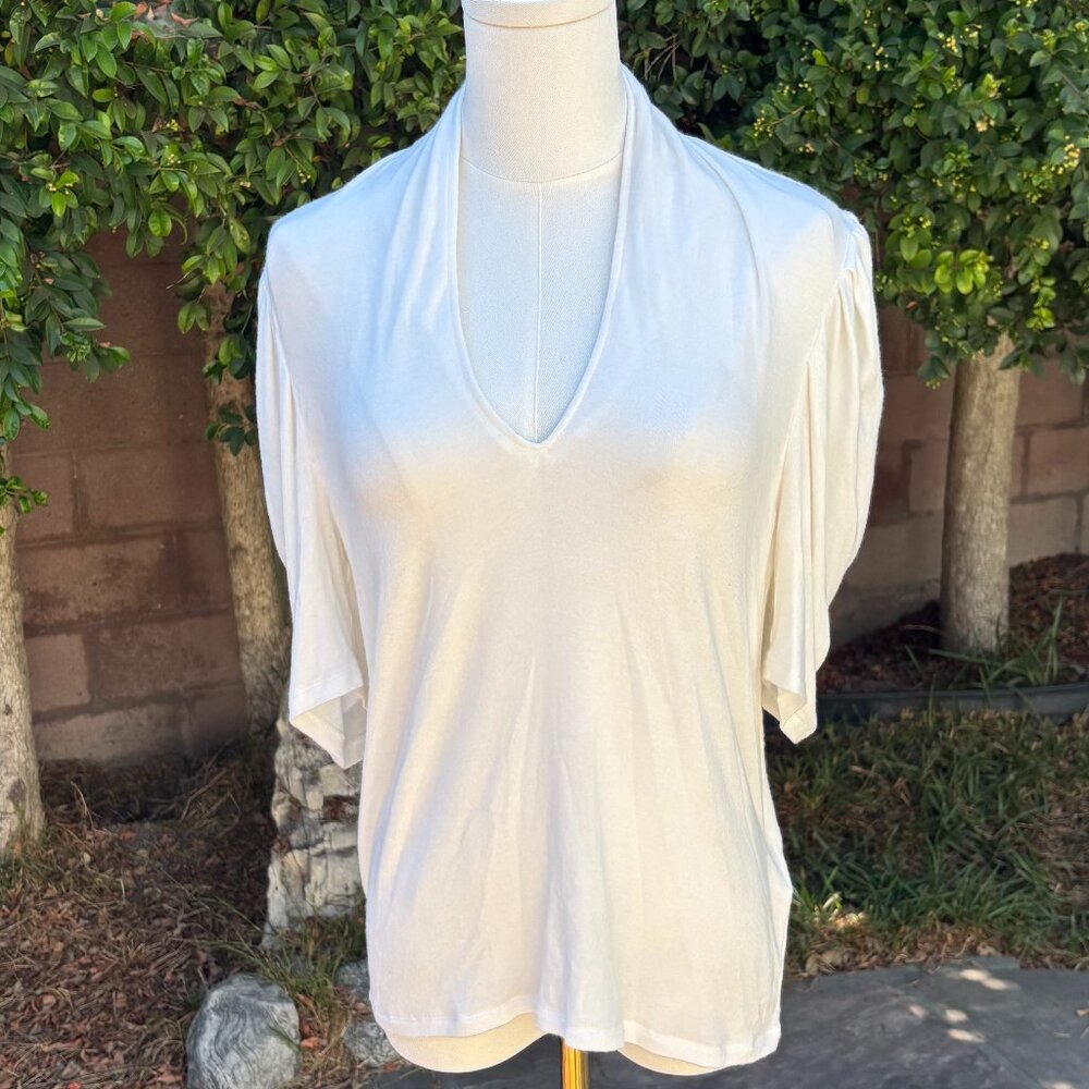 ba&sh Paris Cream Drape Neck Lady Tee Top | Size 3 (L) | Modal Blend - Picture 2 of 9